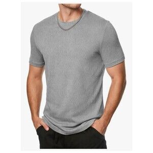 JMIERR Men Slim T Shirt Crew Neck Short Sleeve Gray Comfort Fabric Moisture Wick